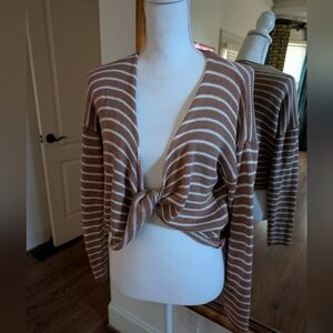 Forever 21 Brown and White Striped Knotted Sweater